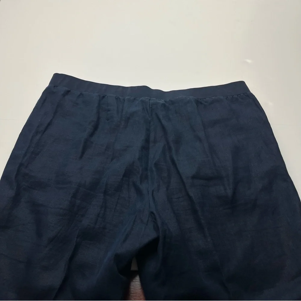 J. Jill Love‎ Linen Cropped Pants Womens Large Petite Navy Blue Pull On Pockets - Picture 12 of 13